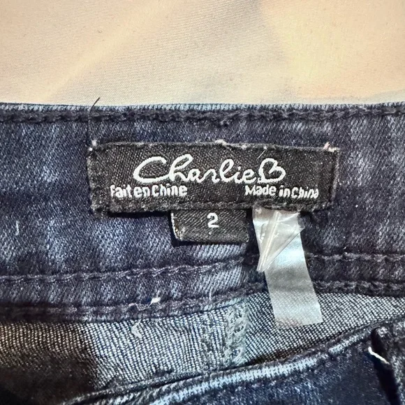 CHARLIE B Midnight Blue Cropped Jeans with Frayed Hem - Picture 2 of 4